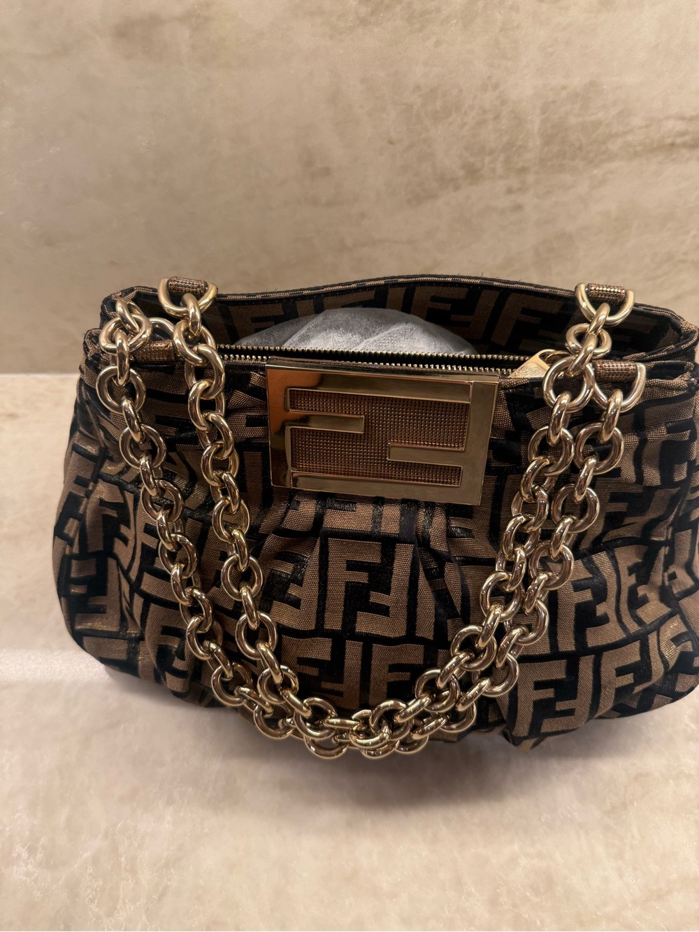 Fendi Black and Brown Zucca FF Logo Chain Shoulder Bag - Picture 9 of 12